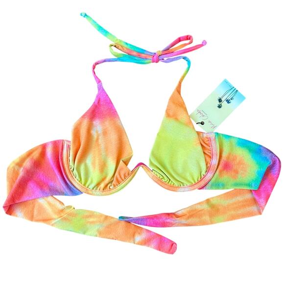 NWT Rainbow Tie Dye Underwire Bikini TOP in SMALL by Pina Colada - Picture 1 of 7